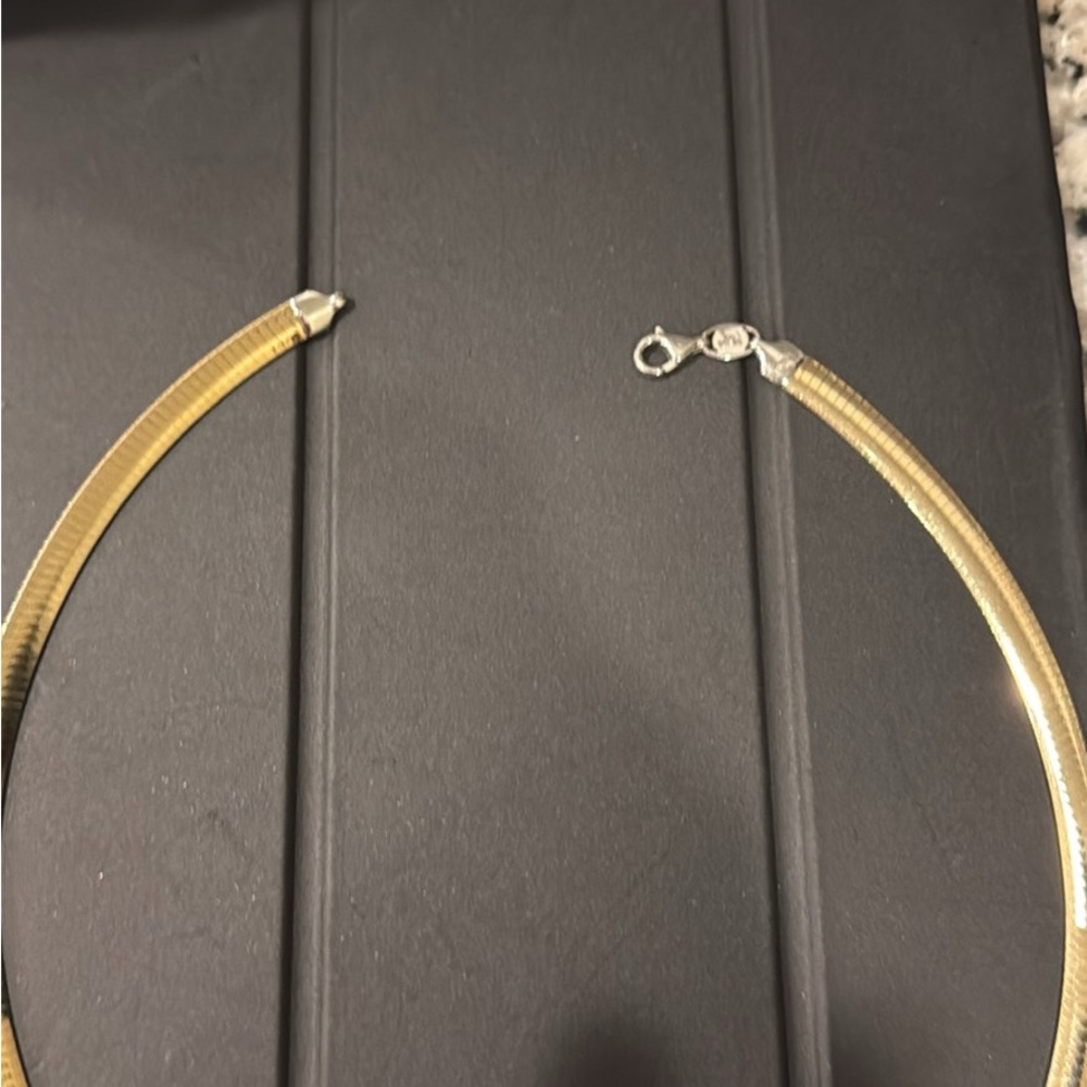 Gold Herringbone Necklace with Branded Clasp reversible to silver